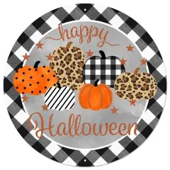 8" Metal Sign: Happy Halloween Pumpkins
