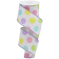 2.5" Multi Polka Dots on Royal Ribbon: White/Lavender (10 Yards)