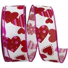 1.5" Tossed Hearts Ribbon: White (20 Yards)