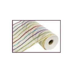10" Cotton Poly Deco Mesh Ribbon: White/Multi (10 Yards)