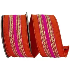 2.5" Regal Stripe Trimming Dupioni Ribbon: Copper/Pink (5 Yards)