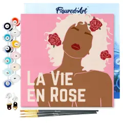 Figured'Art Mini Paint by Numbers Kit for Adults with Frame La Vie en Rose Small format 8"x8" - Craft Art Painting DIY Canvas Already Stretched on a Wooden Frame