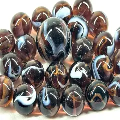 25 Glass Marbles ROCKET Brown/White Transparent Taw Mib Shooter