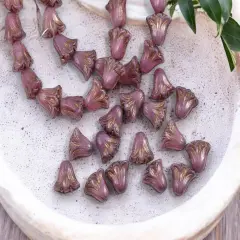 *15* 9x10mm Bronze Washed Pink Opaline Lily Flower Beads