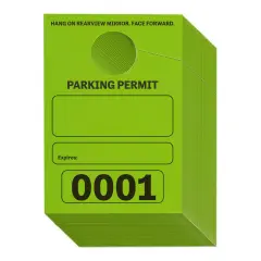 100 Pack Temporary Parking Permit Hang Tags Numbered 0001-0100, Hanging Passes for Car Mirrors, Bulk (Green, 3.15 x 4.75 In)