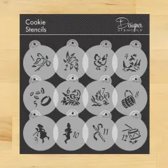 Small Twelve Days of Christmas Cookie & Cupcake Stencils | C200 by Designer Stencils | Cookie Decorating Tools | Baking Stencils for Royal Icing, Airbrush | Reusable Plastic Food Grade Stencil for Cookies | Easy to Use & Clean Cookie Stencil