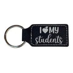 Keychain - Rectangle - I love my students - Leather Black/Silver
