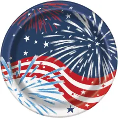 Patriotic Fireworks 4th of July Round 9" Dinner Plates - 8ct