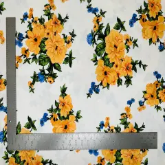 1 Yard Techno Crepe Knit Floral Print Fabric Lightweight Stretch 58"-60" Width Off White/Ivory