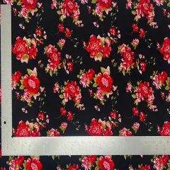 1 Yard Liverpool Knit Floral Print Fabric Stretch Crepe Fabric for Dresses, Tops, and Bows 58"-60" Width Black/Red