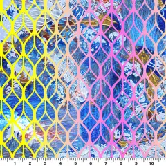 1 Yard Retro Brushstroke Texture Printed Spandex Fabric 36" x 58/60" 200 GSM Yellow/Pink/Blue