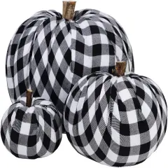 3 Assorted Burlap Pumpkins Fabric Pumpkins Buffalo Plaid Pumpkins