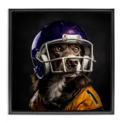 Stupell Industries Dog with Football Helmet Framed Floater Canvas Wall Art Design by Sean Parnell