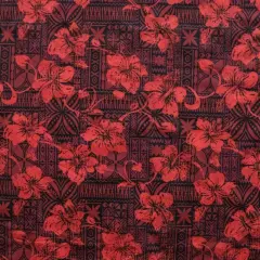 1 Yard Hibiscus Traditional Tapa Design Fabric, 100% Polyester, 60 Inches Width Red
