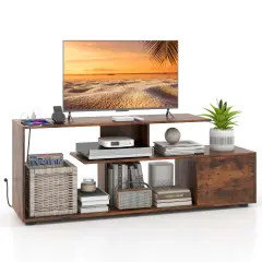 Costway 60" TV Stand with Charging Station Storage Shelves Industrial Entertainment Center