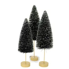 Bethany Lowe 12.5 Inch Back To Black Trees Halloween Decorative Tree Set , Halloween Decor 3 Bottle Brush Trees