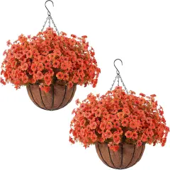 2 Pcs Artficial Orange Fall Outdoor Flowers with Hanging Baskets
