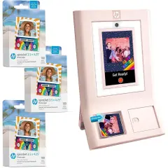 HP Sprocket Photobooth 3x4" Photo Printer Bundle w/3.5 x 4.25&rdquo; Zink Photo Paper (300 Sheets) Pink