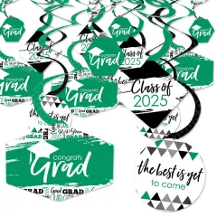 Big Dot of Happiness Green Graduation Class of 2025 Decorations Hanging Swirls - Set of 40