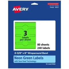 Avery Neon Green Paper Labels, 2-3/8" x 8" Wraparound