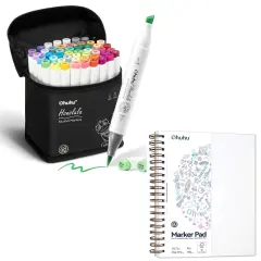 Ohuhu Honolulu 48 Colors Alcohol Markers + 7.6" x 10" Double-Sided Bleedproof Marker Pad