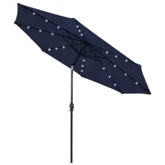 Costway 9 FT Patio Solar Umbrella LED Patio Market Steel Tilt with Crank Outdoor Navy