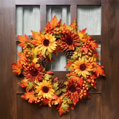 Northlight Sunflower and Pine Cone Artificial Thanksgiving Wreath - 24" Orange