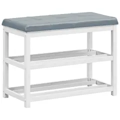 Costway 2-Tier Wooden Shoe Rack Bench w/Padded Seat for Entryway Bedroom