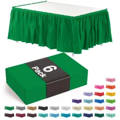 Ruffle Disposable Table Skirt 14 Ft Long Pleated Table Skirts with Adhesive Strip &ndash; Fits 6ft+ Rectangle or Round Tables &ndash; Ideal for Birthday Parties, Gender Reveal, Baby Showers & Event Decorations 6 pack by Exquisite Emerald Green