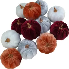 12 Pcs Assorted Small Faux Rustic Velvet Pumpkins Decorative