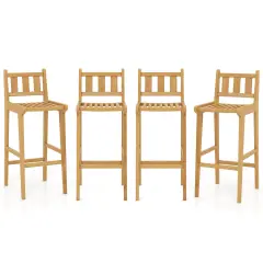 Costway 1/2/4 PCS 30" Teak Wood Bar Stool with Footrest & Backrest Wooden Bar Height Chair