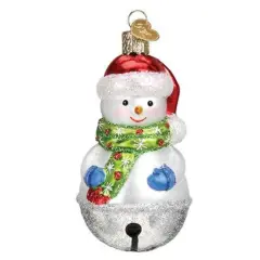 Old World Christmas 3.5 Inch Jingle Bell Snowman Christmas Tree Ornament , Ornament Mittens Scarf White
