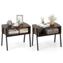 Costway Nightstand Set of 2 Stackable End Tables with Storage Compartment