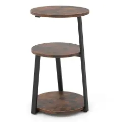 Costway 1/2 PCS 3-Tier Round Side Table with Metal Frame & Adjustable Foot Pads Nightstand