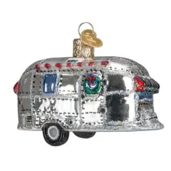 Old World Christmas 2.5 Inch Vintage Trailer Christmas Tree Ornament , Travel Home Vacation Silver