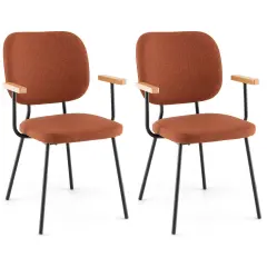 Costway Set of 2 Modern Linen Fabric Dining Chairs Padded Kitchen Accent Armchair Grey/Orange