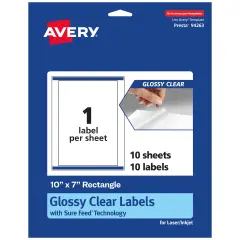 Avery Glossy Clear Rectangle Labels with Sure Feed, 10" x 7"