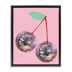 Stupell Industries Disco Cherries on Pink Framed Floater Canvas Wall Art Design by Anna Quach