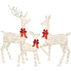 Best Choice Products 3-Piece Lighted Christmas Deer Set Outdoor Yard Decoration with 360 LED Lights, Stakes White