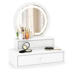 Costway Vanity Mirror with 2 Slide-out Drawers 3 Lighting Modes & Adjustable Brightness