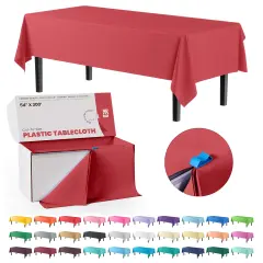 Party Solids 54" x 300' Plastic Table Cover Roll with Slide Cutter &ndash; Cut-to-Size Dispenser Box &ndash; Makes Up to 36 Disposable 8' Rectangle Tablecloths by Exquisite Red