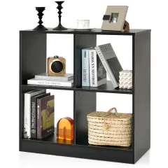 Costway 4-Cube Bookcase Floor Open Wooden Bookshelf Storage Cabinet Toy Organizer Black/White/Natural