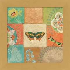 Folk Floral IV Center Butterfly by Daphne Brissonnet 13" x 13" Framed Wall Art