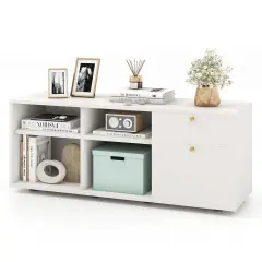 Costway Storage Cabinet with 2 Drawers 4 Cubes Adjustable Feet Floor Display Cabinet White