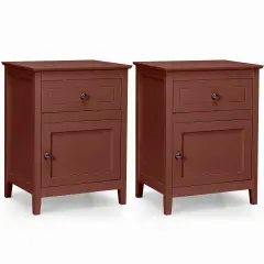 Costway 2PCS Nightstand with Drawer Accent Side End Table Storage Cabinet White\Natural
