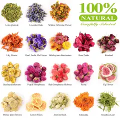 Dried Flowers, 21 Bags 100% Natural Dried Flowers Herbs Kit for Soap Making, DIY Candle, Bath, Resin Jewelry Making - Include Lavender, Don't Forget Me, Lily, Rose Petals, Jasmine and More