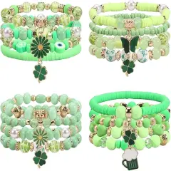 Boho Beaded Bracelets Strawberry Bracelets for Women Clay Heishi Letter Bracelet St. Patrick's Day Bracelets