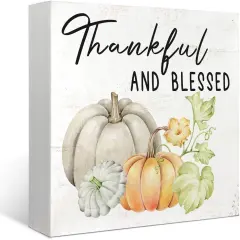 5x5 Inch - Rustic Thankful and Blessed Wooden Box Sign Tabletop Decor