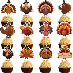 36Pcs Friendsgiving & Thanksgiving Cupcake Toppers - Brown