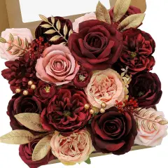 Artificial Flowers Burgundy Pink Fake Flowers Bouquets